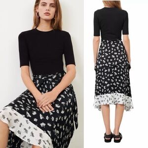 MAJE Paris Raprina Mixed Material Midi Dress Summer Breeze